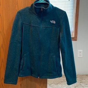 North Face deep teal fleece zip up sweatshirt with zip pockets